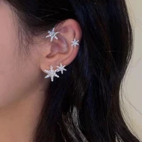 2022 bling rhinestone snowflake star non pierced ear clips earrings jewrlry for women luxury crystal ear hook single earrings