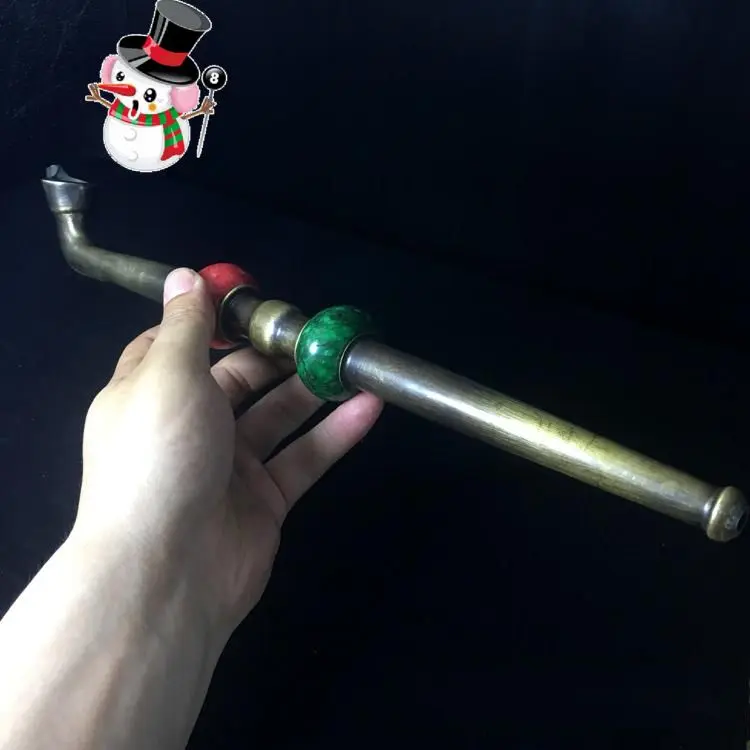 Vintage Pure copper Pipe Antique inlay red green jade archaic article collection | Дом и сад