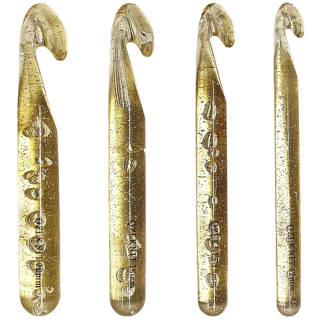 

4pcs Thick ABS Transparent Gold Crochet Hook Tool DIY Sweater Cardigan Gloves Knitting Needles Handmade Weaving Hook Supplies