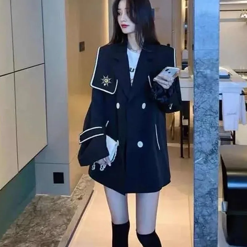 

Blazers Women Autumn Elegant Double Breasted Loose Temperament Female High Quality Retro Ulzzang All-match Basic BF High Street