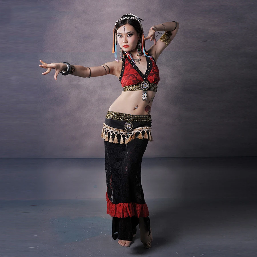 Костюм для танца живота 3 шт. платок на бедрах бюстгальтер с кисточками и бусинами