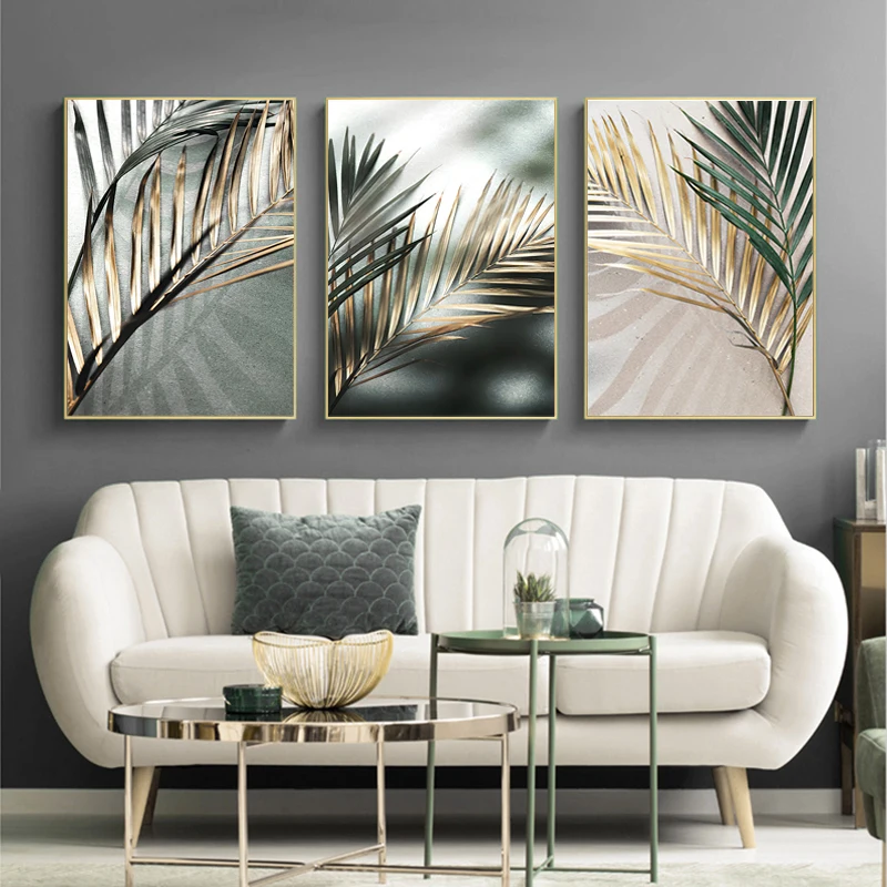 

Nordic Abstract Golden Palm Leaf Plant Canvas Painting Modern Wall Art Poster Print Scandinavian Decoration Picture Home Decor