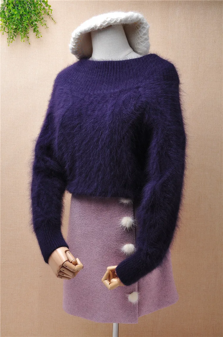 Женский вязаный кроп-топ из норки и кашемира короткий пуловер с