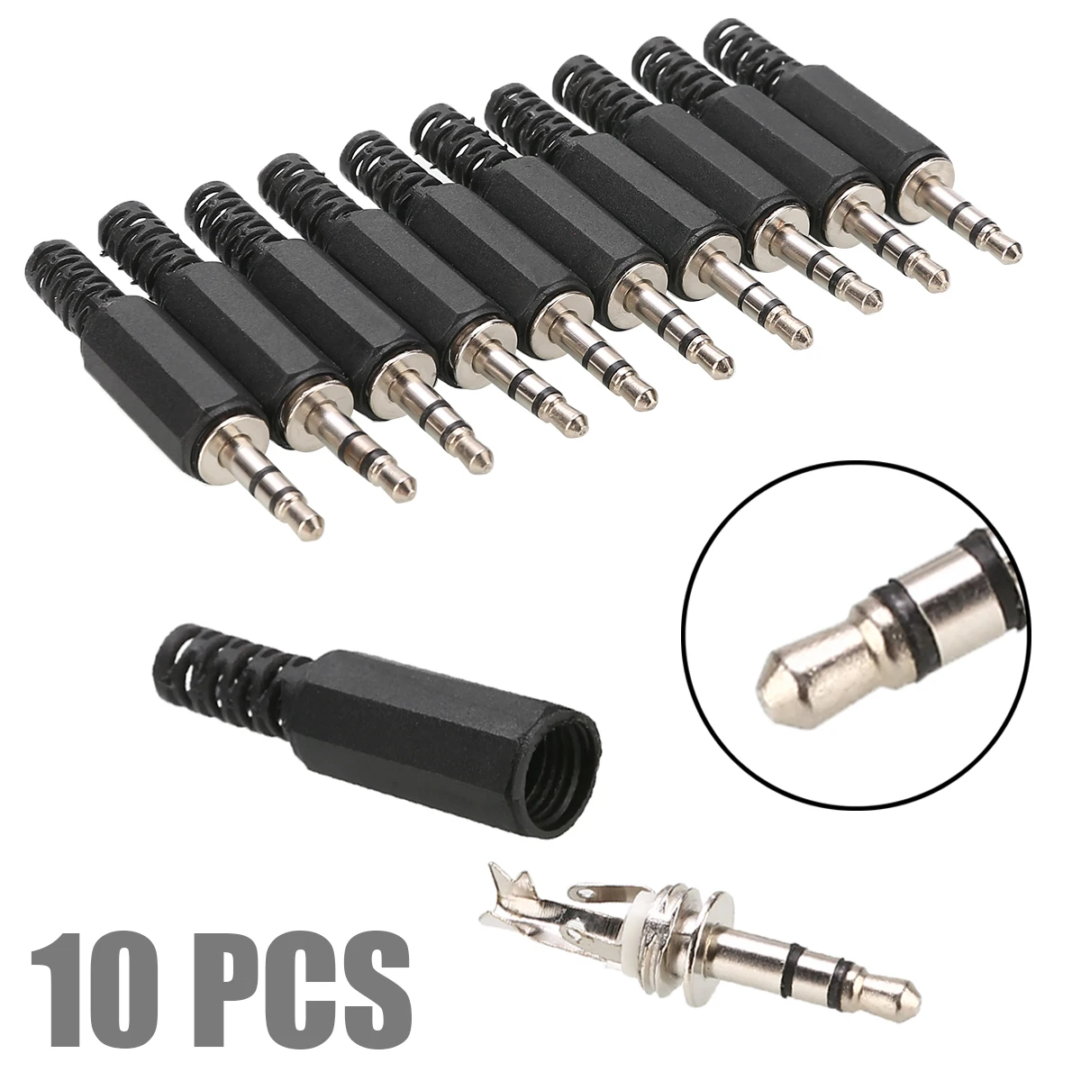 

10pcs 3.5mm 1/8" Male Plug Black Microphone Plug High Quality Mono Stereo Audio Jack Plug Earphone Adapter Connector