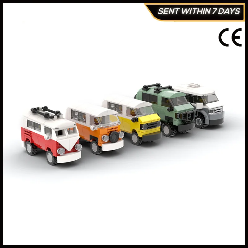 

5PCS MOC High-Tech Mini Camper Vans T1, T2, T3 Car Model Building Blocks Friends Bricks Educational Toys Children Christmas Gift