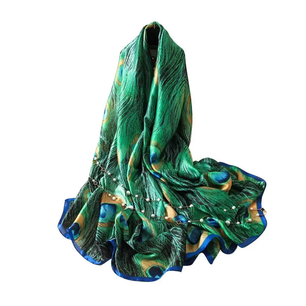 180 см зеленое перо павлина шелковая шаль шарф Испания фуляр шапки животных