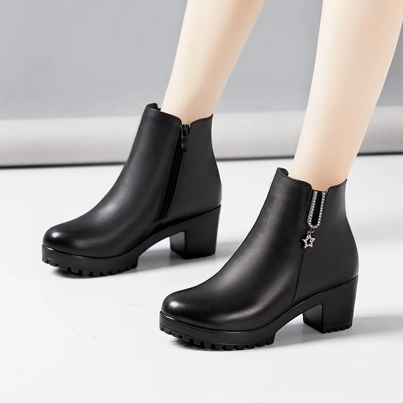 

Block Heels Platform Boots Ladies Shoes Fall Winter 2022 High Heels Boots Women Short Ankle Boots Plus Size 41 42 43