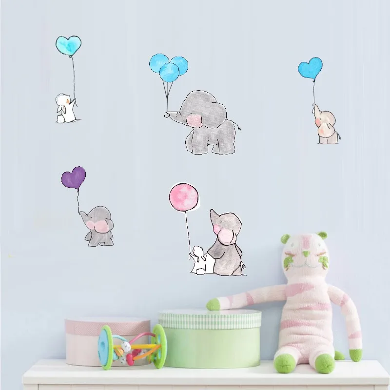

Виниловая настенная наклейка с мультяшным кроликом слоном, DIY, животные, детская комната, домашний декор, плакат, настенная живопись для дет...