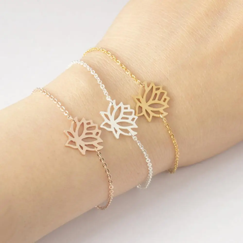 

Fashion Stainless Steel Flower Shape Bracelet Women Jewelry Wrist Chain Bangle