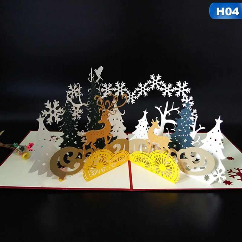 

Merry Christmas Cards 3D Christmas Tree Cards Christmas Decoration Winter Gift Laser Cut New Year Santa Greeting Cards