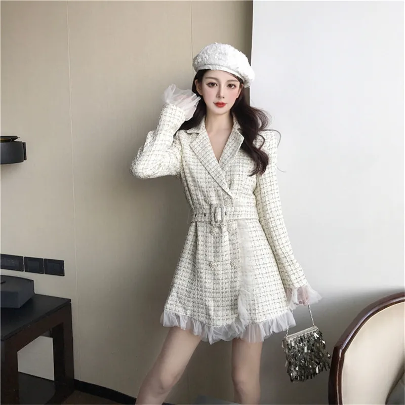 Женское шерстяное пальто весна 2020 новые английские твидовые куртки с оборками и