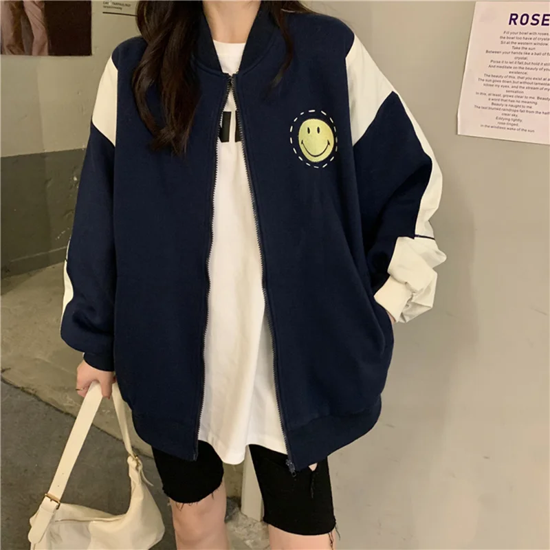 Куртка женская осенняя с принтом смайлика длинным рукавом | Женская одежда