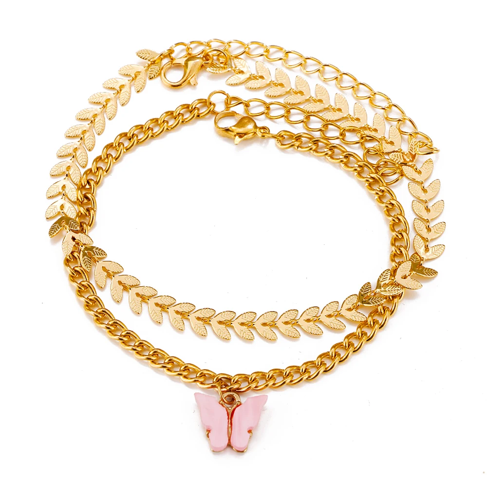 

KINFOLK New Ankle Bracelets For Women Butterfly Multi-Layer Anklet Female Simple Leg Chain Foot Jewelry 2021 Accessories