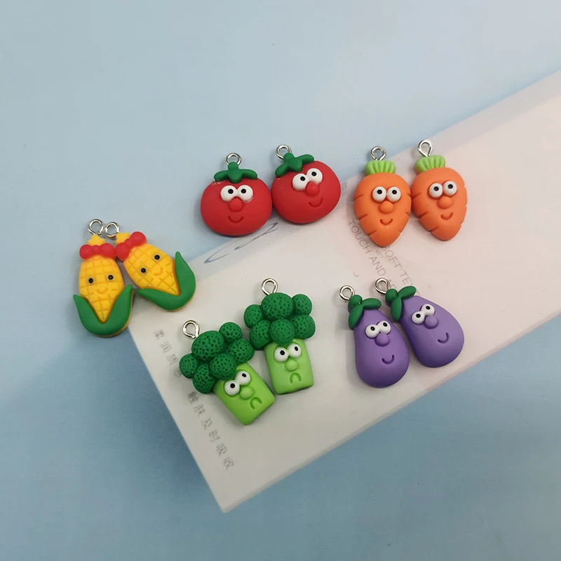 

10pcs Cute Vegetable Eggplant Tomato Carrot Cauliflower Corn Resin Charms Jewelry Findings Making for Necklace Earrings C419