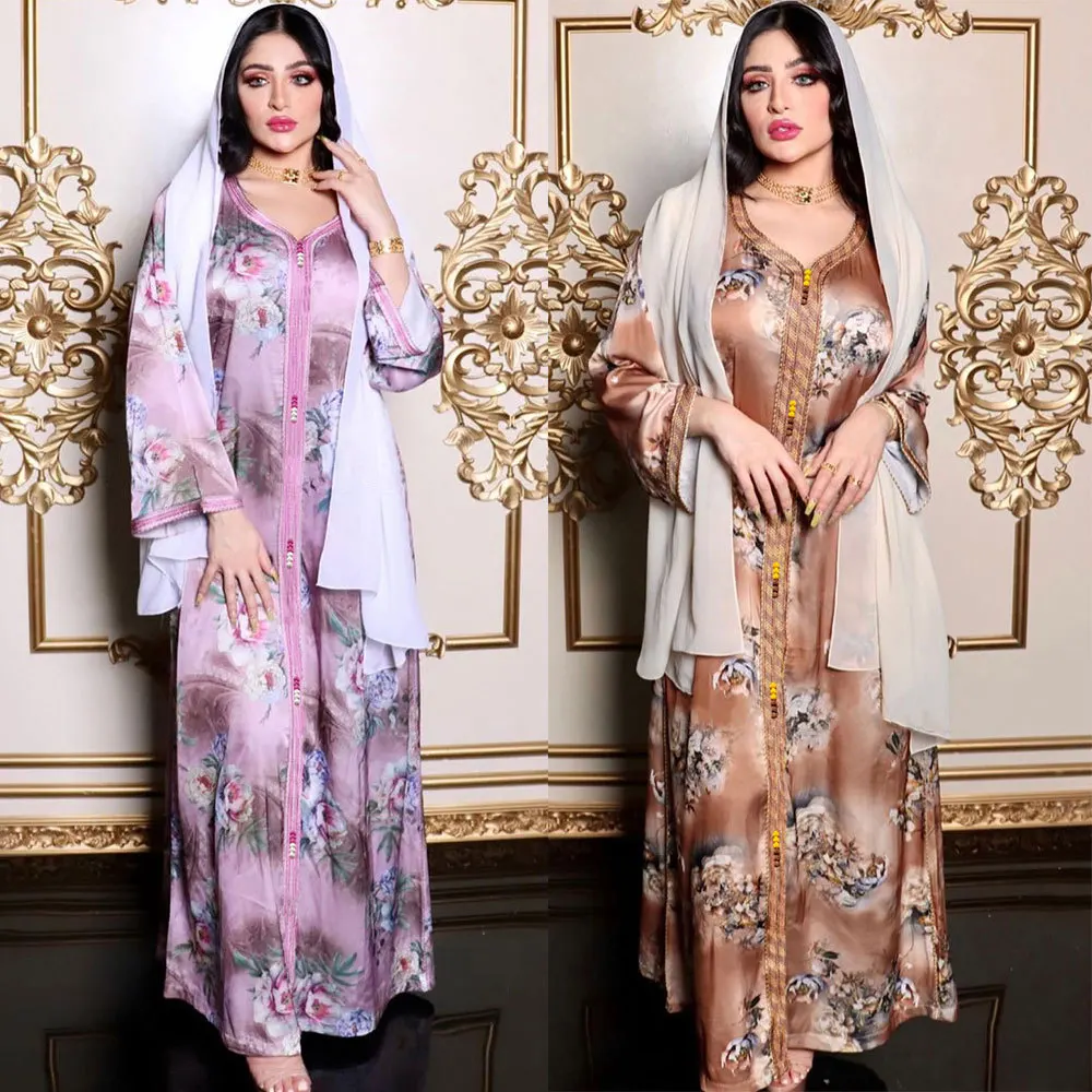 

Muslim Hijab Dress Eid Abayas for Women Middle East Ethnic Print Islam Abaya Dubai 2022 Turkey Arab Oman Morocco Caftan Jalabiya