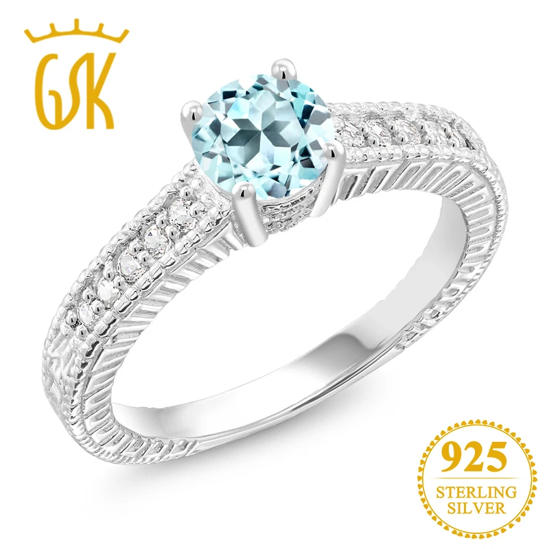 Женское кольцо GemStoneKing из стерлингового серебра 925 пробы с топазом небесно синего