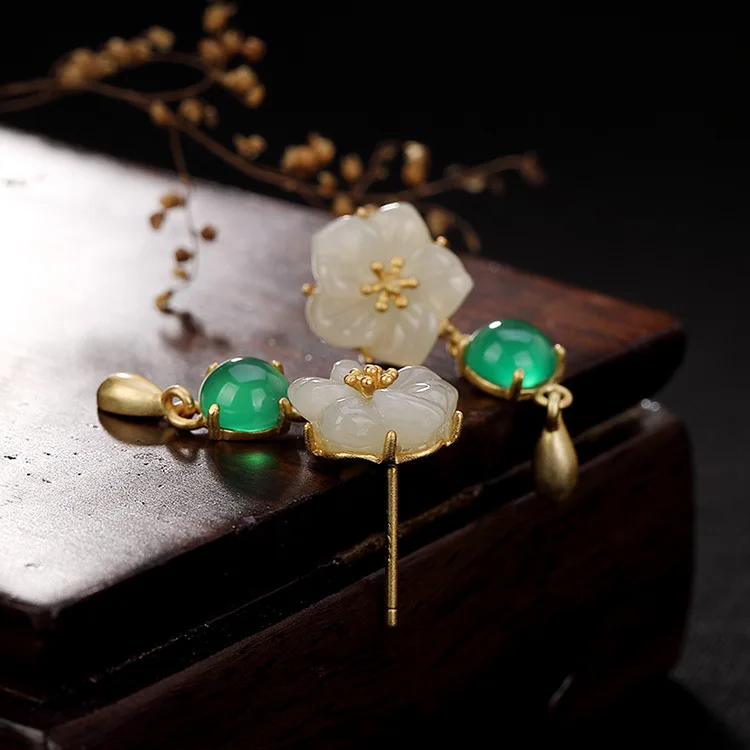 Реальные 925 серебро зеленым халцедоном белого нефрита естественные каменные