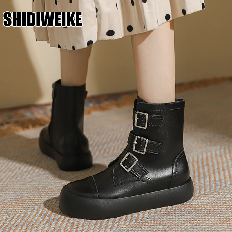 

Женские ботильоны на платформе, женские осенне-зимние армейские ботинки на массивной подошве, ботильоны с пряжкой, женские мотоциклетные б...