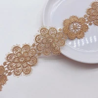 5yds 5 2cm wide golden continuous flower fabric diy lace wedding fluorescent lace gold thread embroidery lace accessories trim