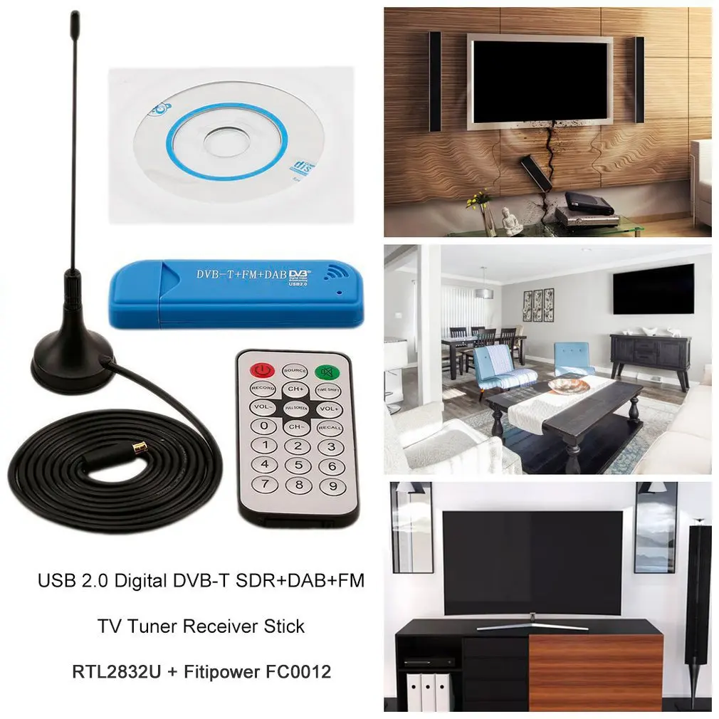 USB 2 0 цифровой DVB-T SDR + DAB FM HD ТВ тюнер приемник RTL2832U R820T2 | Электроника