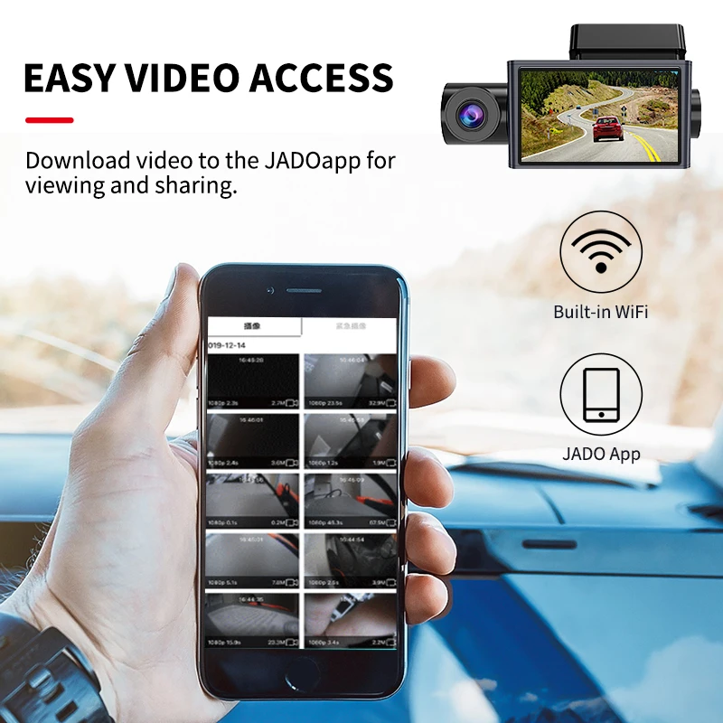 JADO D350S yi compact dash camera для вождения фронтальный и задний 1080P ночное видение HD три