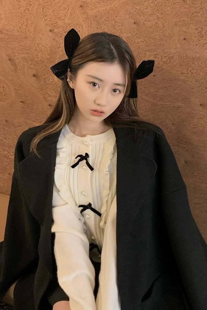 

Princess Style Spring Autumn Sweaters New Single Breasted Bow O Neck Long Sleeve Knitted Cardigans All-match Women Sweater