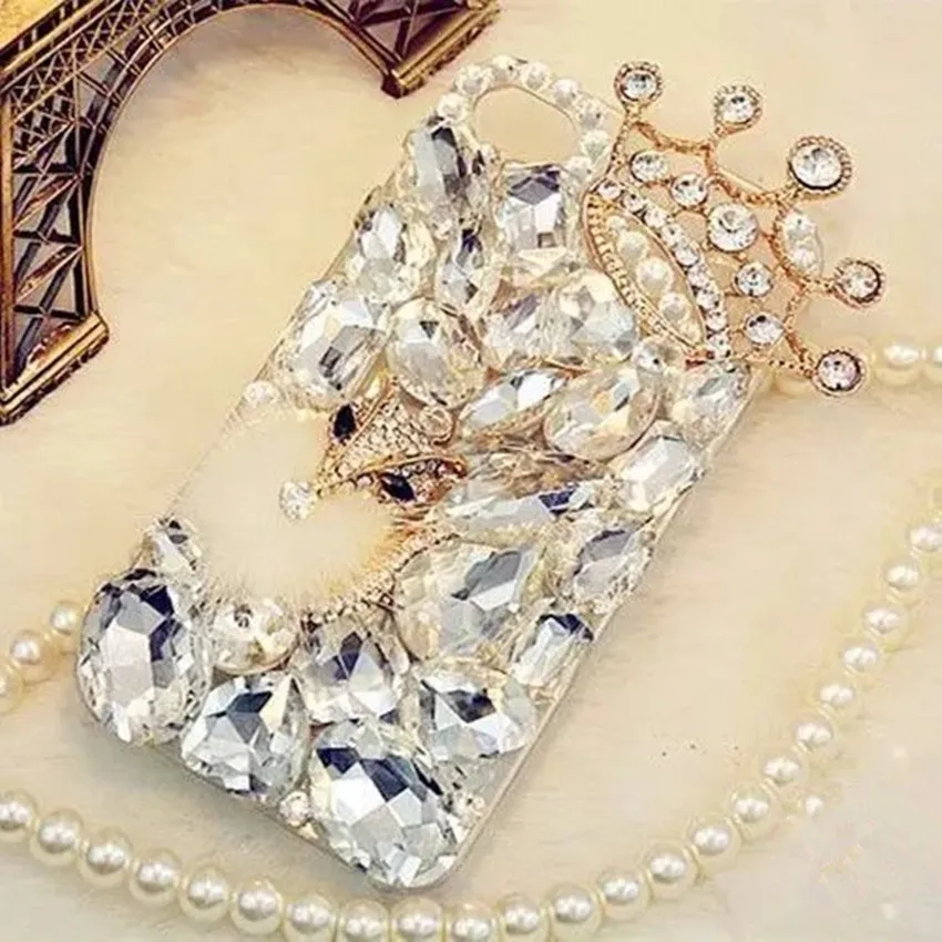 luxury 3D Bling Rhinestone Crystal Diamond Fox and Crown Soft Back Phone Case Cover For iPhone11 12 13 Pro MAX XS XR 6S 7 8 PLUS