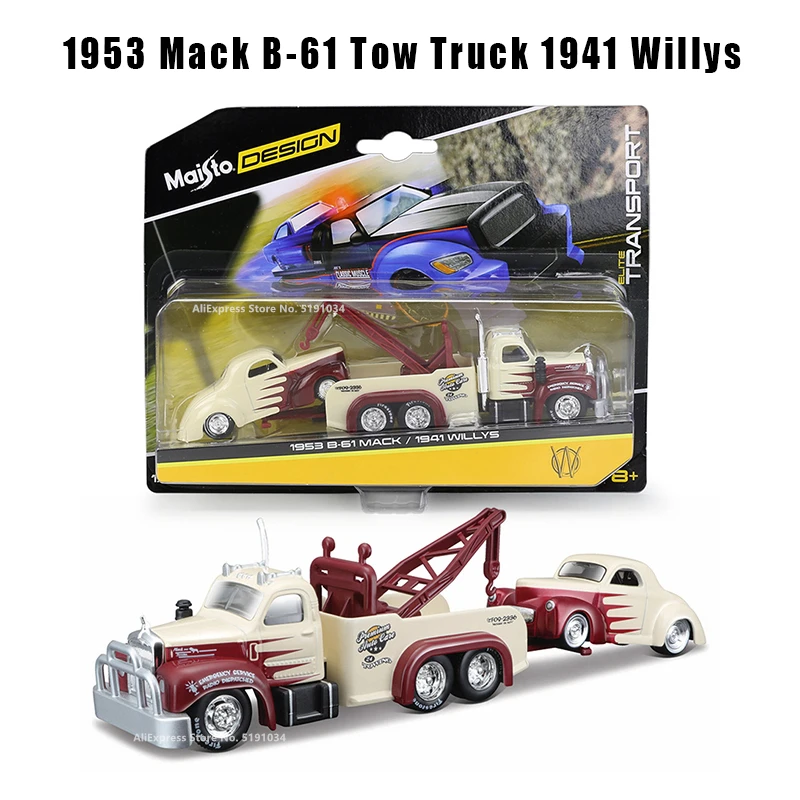 

Maisto 1:64 Hot New Product 1953 Mack B-61 Tow Truck 1941 Willy Design Elite Transport Die-casting Car Model Collection Gift Toy