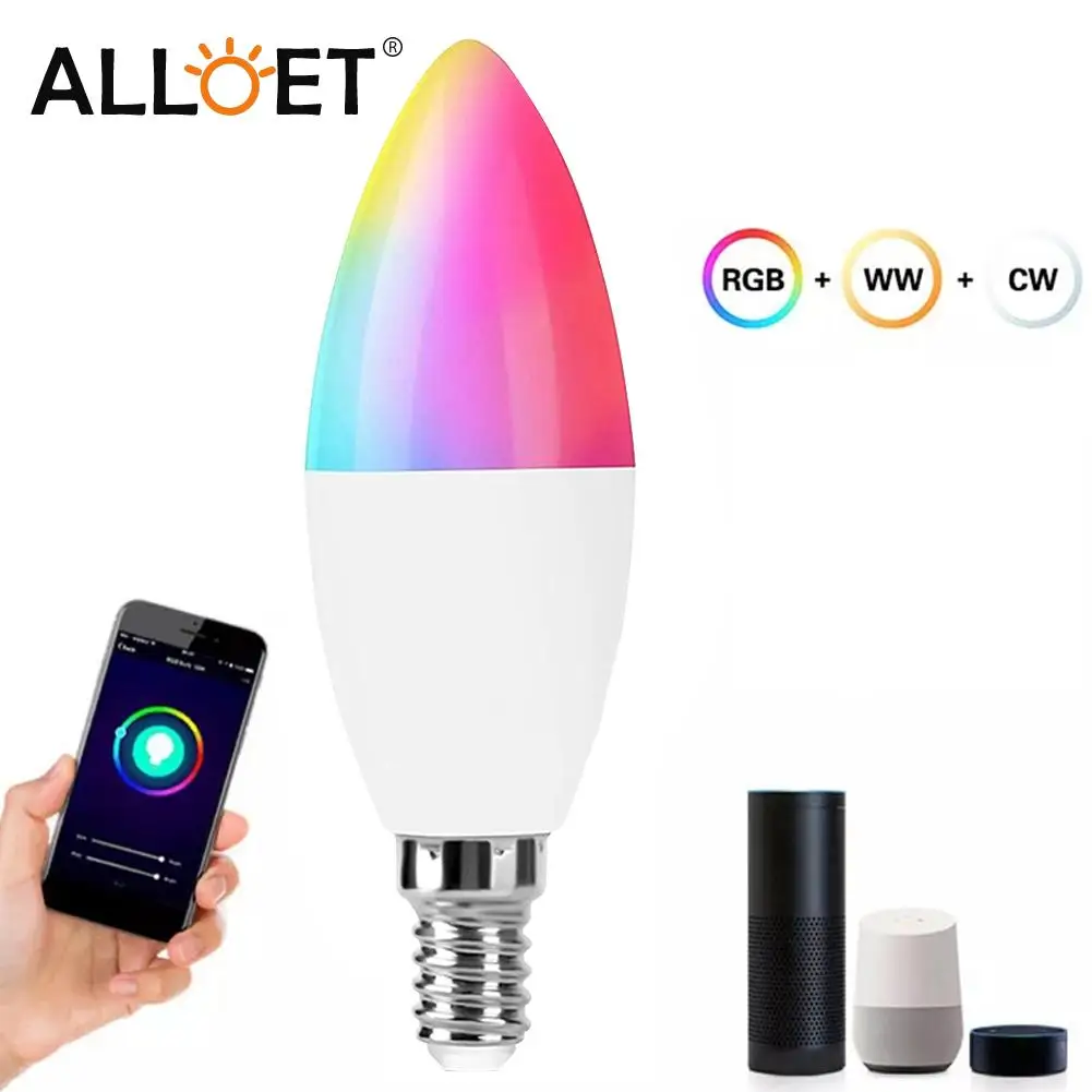 

LED WiFi Smart Light C37 Bulb Head RGBW Color Dimmable Candle Lamp for Home Living Room Decoration Indoor Lighting
