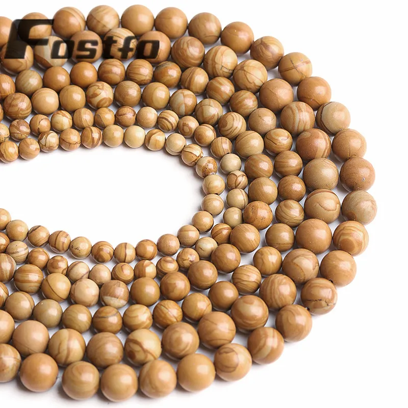 

Nature Stone Yellow Wood Grain Stone Round Loose Spacer Beads For Jewelry Making DIY Bracelets Accessories 15" 6/8/10mm
