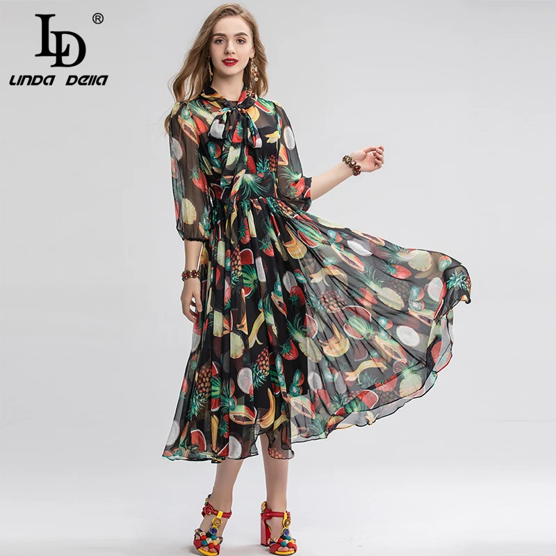 LD LINDA DELLA весеннее модное подиумное винтажное платье для женщин с бантом на