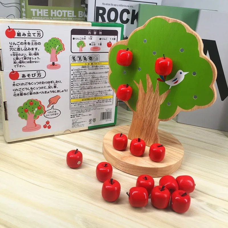 Магнитное яблоко детское деревянное домашнее украшение когнитивные игрушки