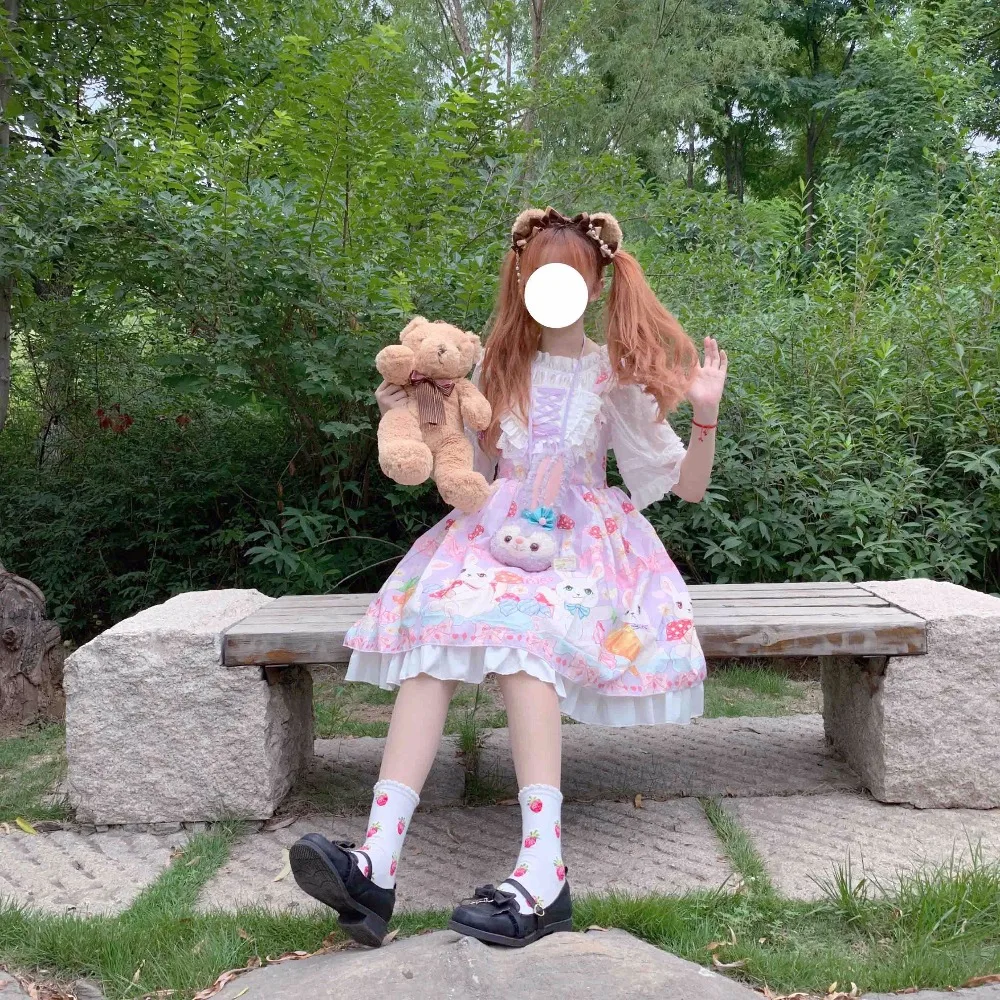 Kawaii японский Лолита девушка Лолита гриб кролик кружева милое платье без рукавов