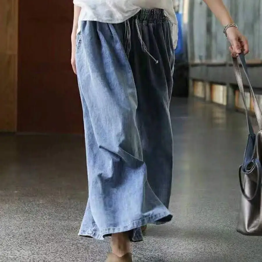 Женские Плиссированные широкие джинсы со средней талией винтажные однотонные