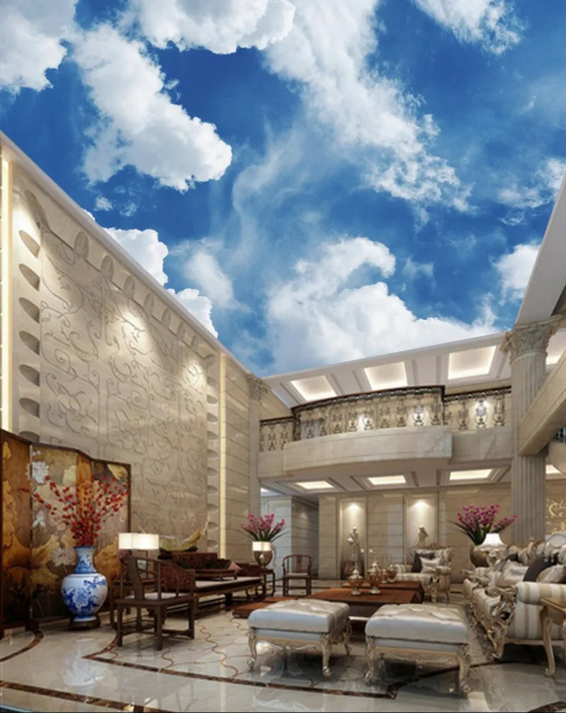 3d потолочные фрески обои голубое небо белые облака Потолочный фон настенная