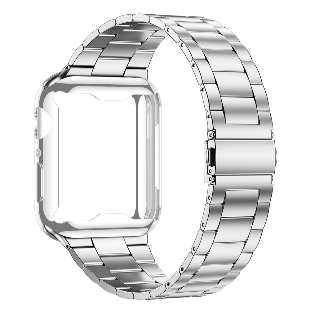 

For Apple Watch Series 5 Band 40mm 44mm With TPU Case Cover Solid Stainless Steel Strap For iWatch 4 Wrist Bracelet Men Women