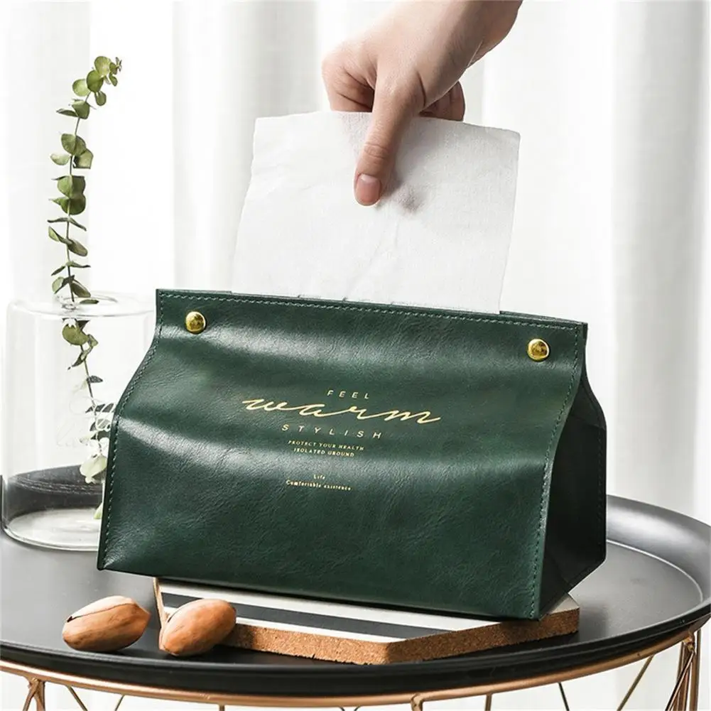 

Napkin Holder Faux Leather Double Buckle Tissue Box Cover Soft Texture V-shaped Opening Tissue Holder Bag for Kitchen Desktop
