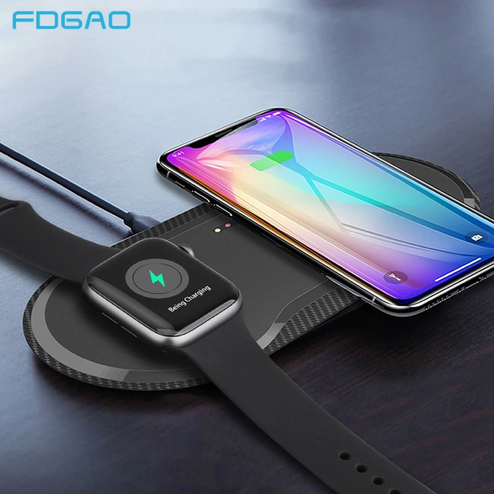 Беспроводное зарядное устройство FDGAO 2 в 1 Qi для Apple Watch SE 6 5 4 3 15 Вт быстрая