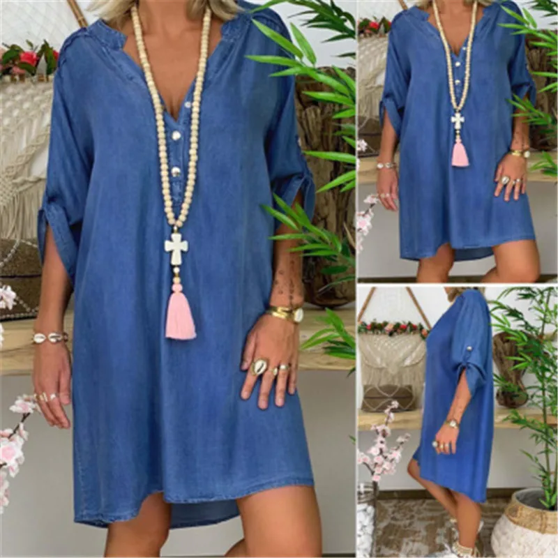 YELITE женские синие джинсы джинсовые платья модное свободное мини-платье