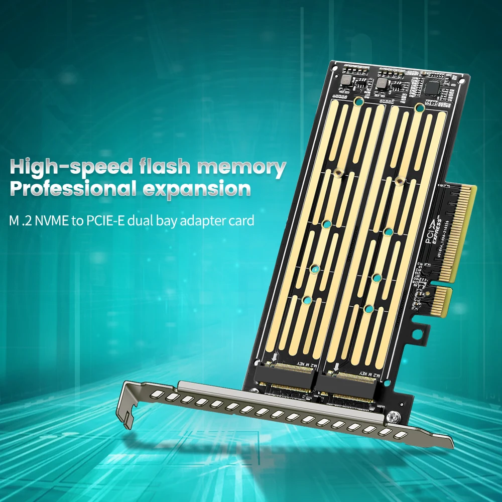 Плата адаптер M.2 Nvme и на PCIE Riser X8/X16 интерфейс для двух дисков Gen3 32 Гбит/с расширение