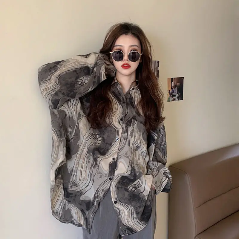 Shirts Women Artistic Chiffon Loose Soft Turn Down Collar Casual Ulzzang Sun Proof Spring Paisley Retro Fashion Design Female | Женская