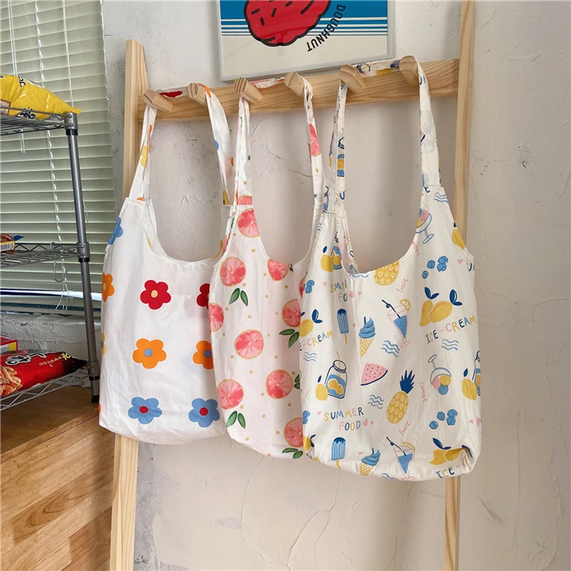 

Women Casual Floral Summer Shopping Bags Cloth Shoulder Bag Girls Students Cotton Tote Bags Female Reusable Eco Shopper