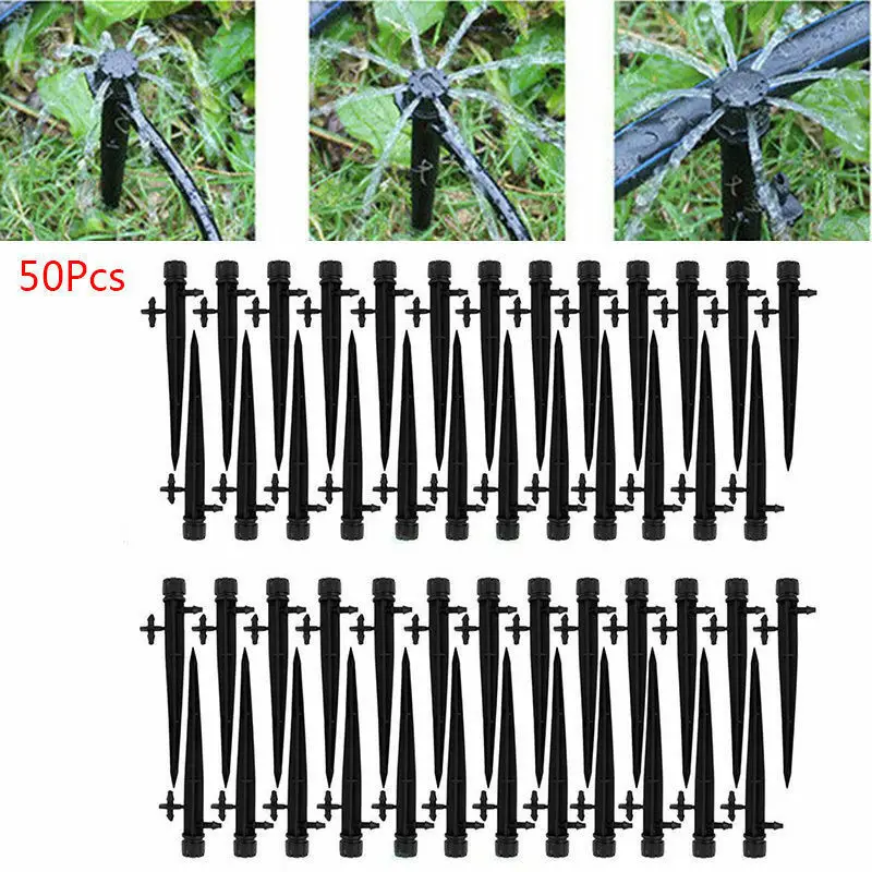 

Wholesale 50Pcs Adjustable Garden Water Flow Irrigation Drippers on Stake Emitter Drip Sprinklers Accessories 360 Degree