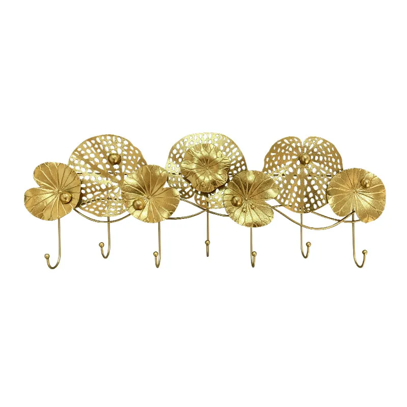 

Nordic Wrought Iron Lotus Leaf Key Bag Wall Hanger Fitting Room Coat Hook Wall Sticker Decoration Entrance Door Wall Mural Craft