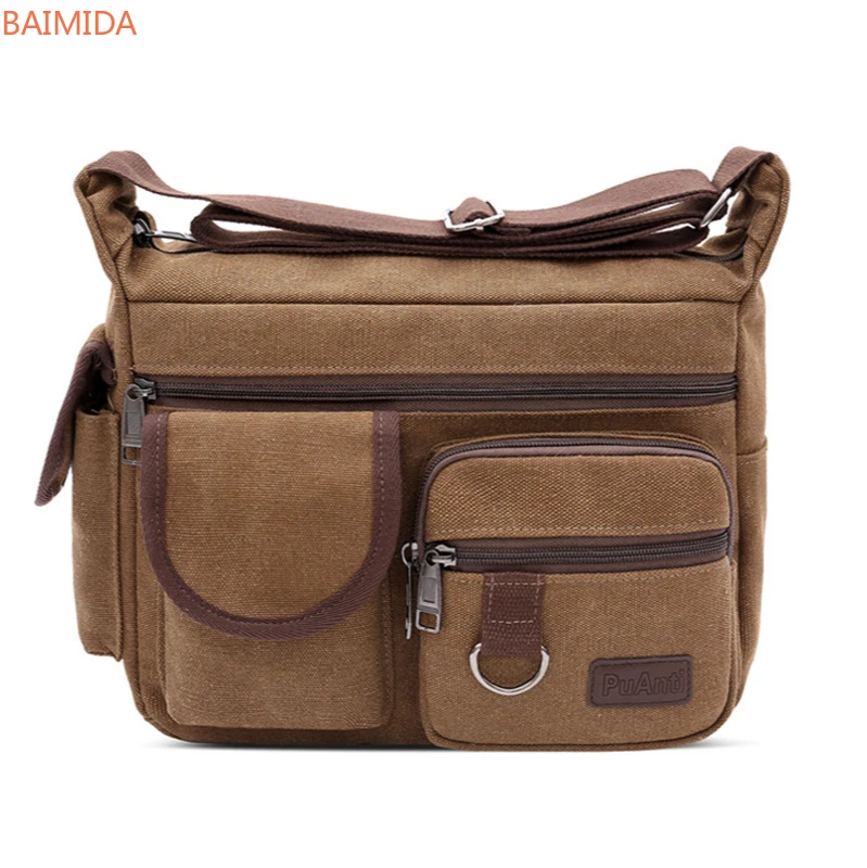 

2021 new BAIMIDA canvas men's shoulder bag super large capacity multi-layer messenger student travel casual shoulder bag