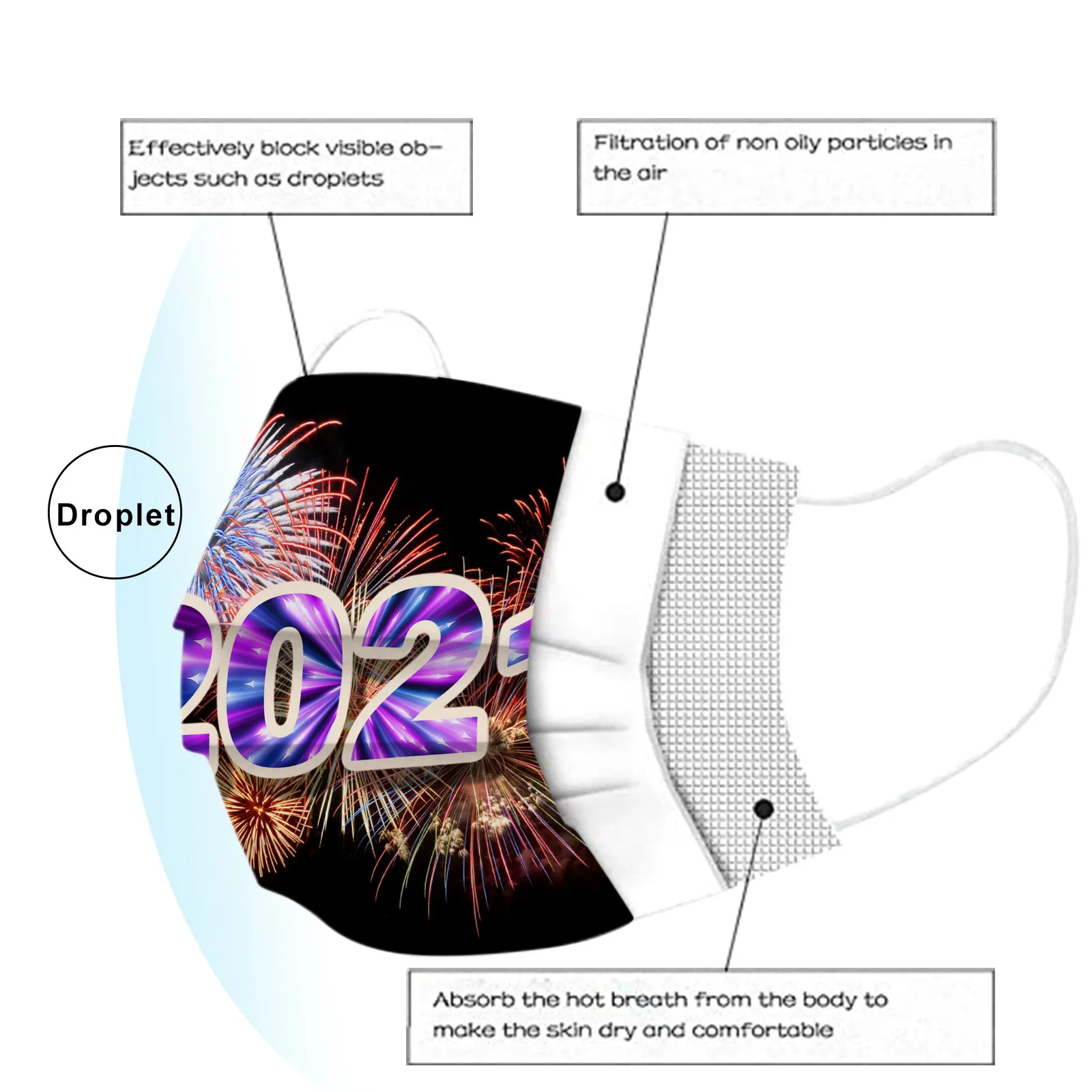 

10PCS Mouth Masks Christmas Mouth Cap 2021 Happy New Years Adult 3 Layer Earring Face Mouth Masks For Adult