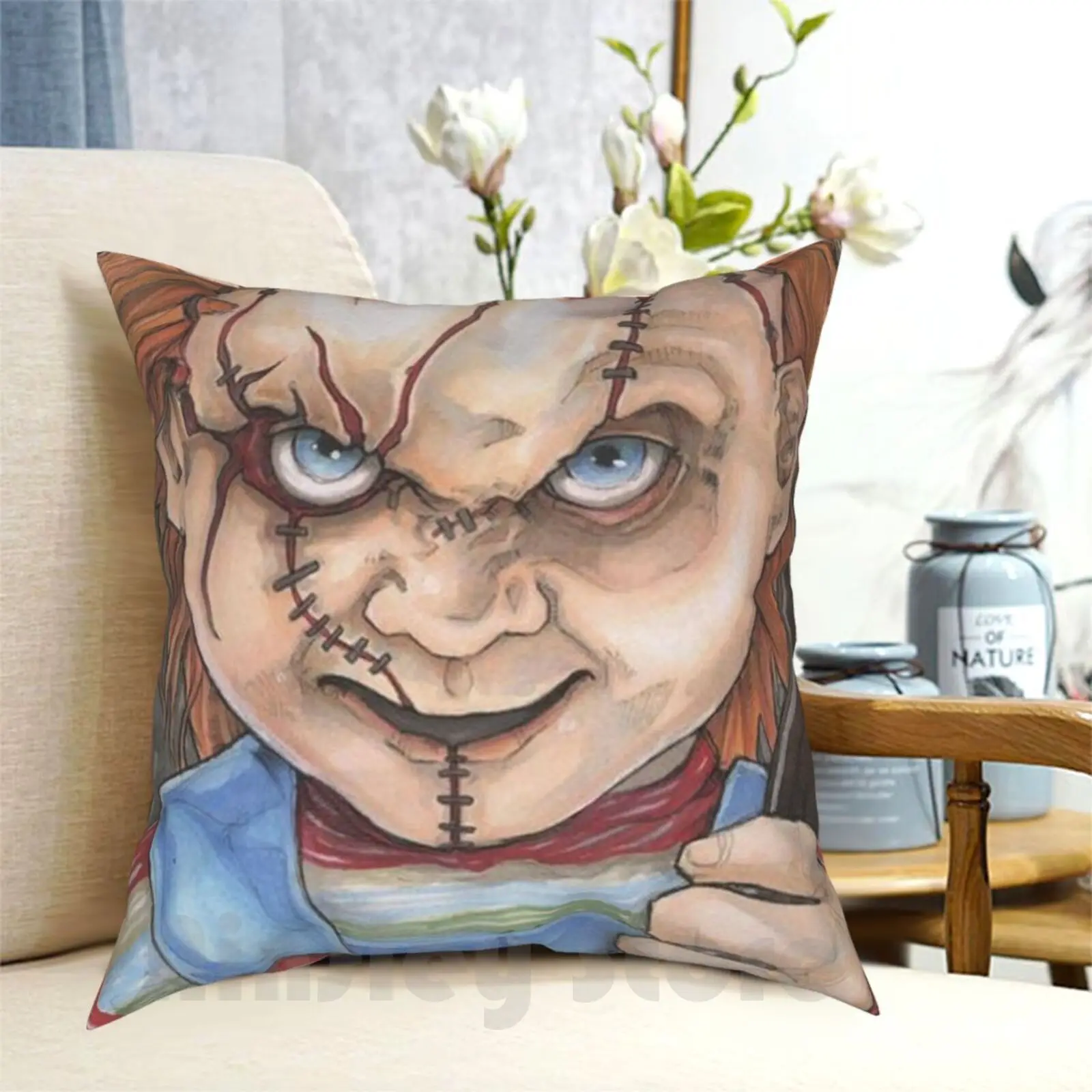 

Наволочка Chuky Horor с рисунком дома, мягкая женская наволочка, детский наволочка, Череп, страшные фильмы, фильмы Horor, Популярные фильмы