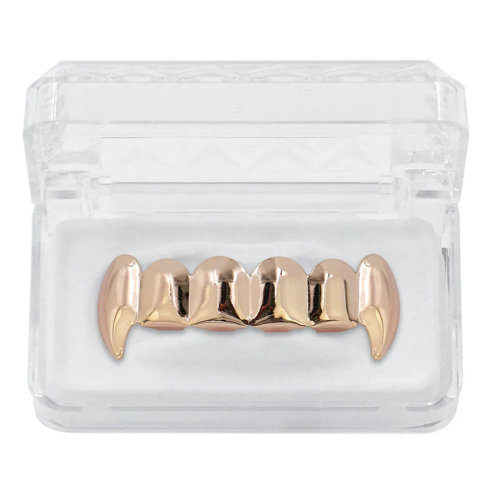 Rose Gold Top GUCY пользовательский подходят золото посеребренные хип-хоп ЗУБЫ Grillz верхней и нижней вампира зубы-клыки грили Шапки Набор с силиконовым - Окраска металла: Rose Gold Top