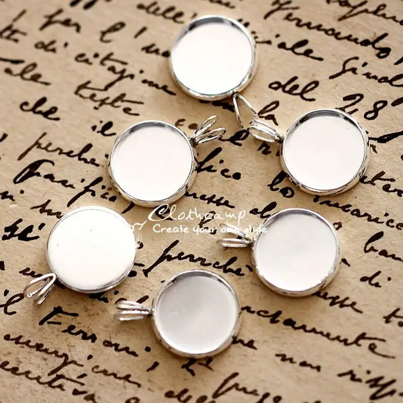Connectors Findings Siver Plated brass Disk 12mm Blanks With 2 Hole Round cabochon Setting DIY -SETHY-4 |