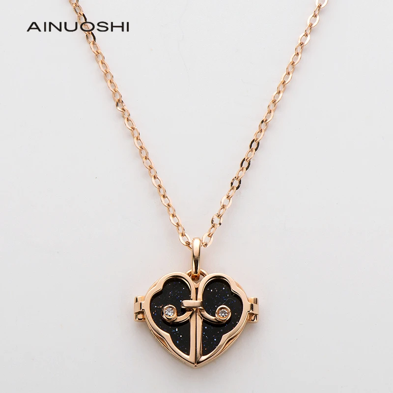 

AINUOSHI розовое золото 18 карат, настоящее 0,008ct Алмазный агат/перламутр, открывающее сердце, подвеска, ожерелье, Женские Ювелирные изделия из др...